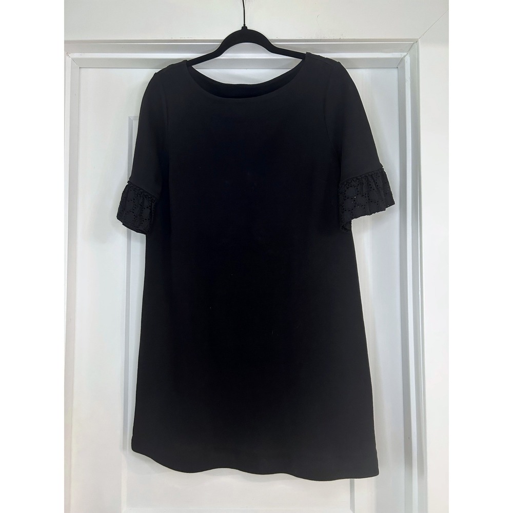 Talbots Petites Black Shift Dress Eyelet Lace Sequin Sleeve Boat Neck MP